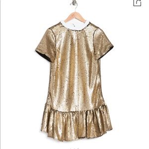 Gold sequin dress XS Melloday with white removable collar short sleeve dress